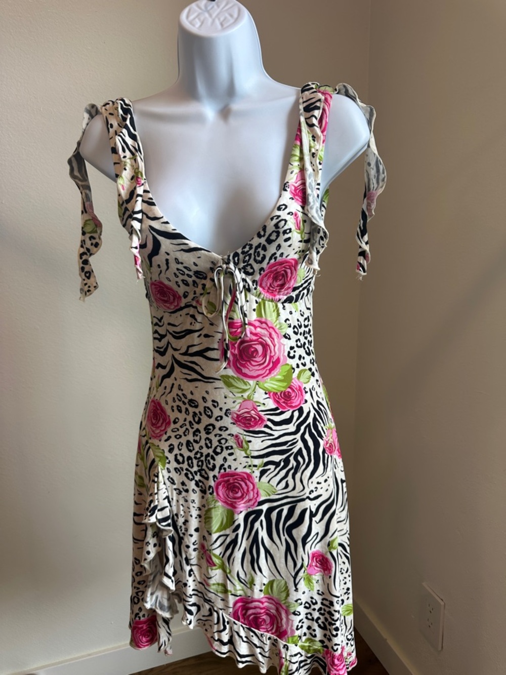 Tiger Mist Mini Dress with Pink Rose & Black Animal Print